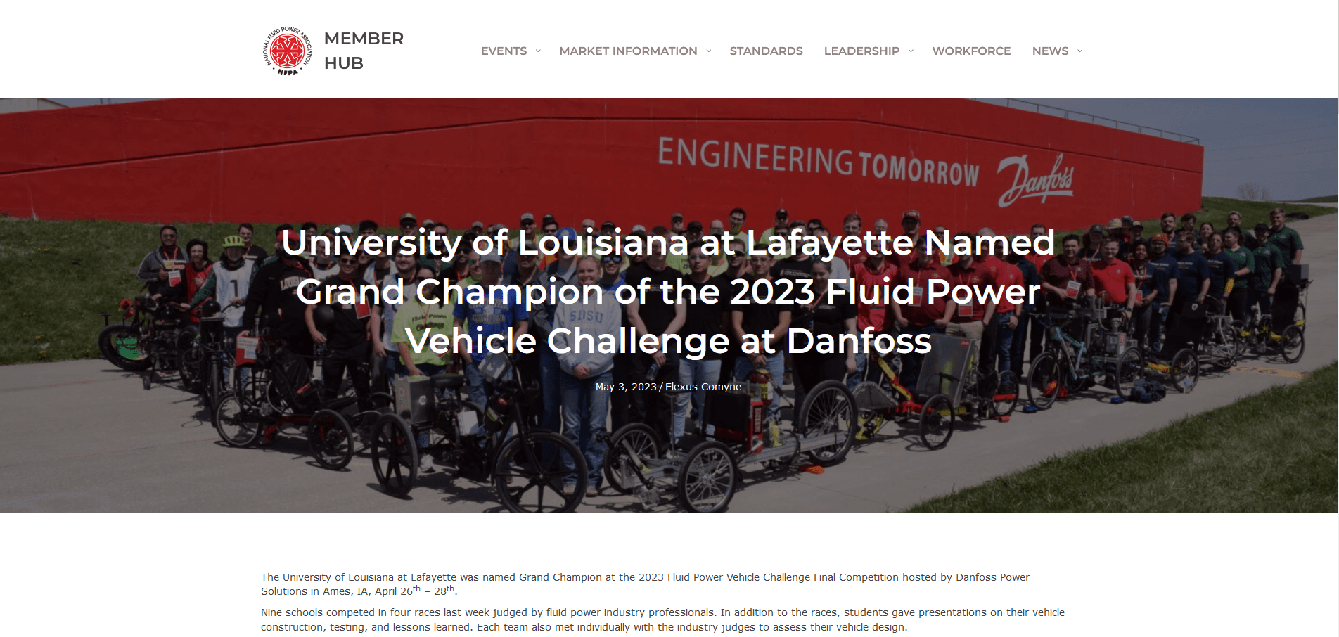 Grand Champion 2023 Fluid Power Vehicle Challenge College of